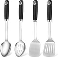 4 Pcs Cooking Utensils Set, Stainless Steel Kitchen Utensils, Heat Resistant Metal Kitchen Tools Include Solid & Slotted Turner Wok Spatula, Serving Spoon, Ergonomic Handle, Easy to Clean, Silver by Unknown