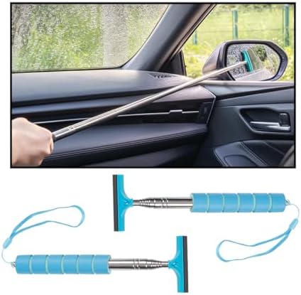 Bittwee 2PCS Car Side Mirror Squeegee, Retractable Auto Rearview Mirror Wiper, All-Purpose Window Squeegee for Cleaning Shower Glass Door, Vehicle Accessories Universal Fit（Blue） by Bittwee