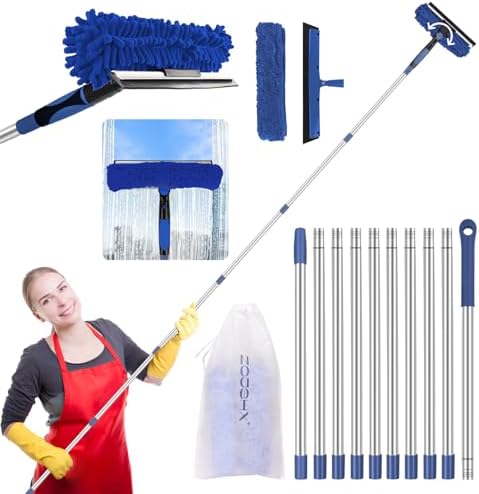 Window Squeegee Tool with Extension Pole: 20+ Feet Microfiber Scrubber Window Cleaning Kit for Rv Truck Bus Car Windshield - 3 to 14 Ft Spliceable Extendable Long Duster for High Outside Solar Panel by Unknown