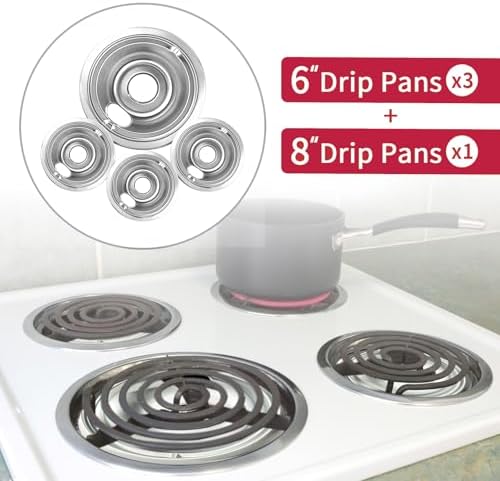 4-Piece Drip Pans Set - Compatible with GE Stoves - Chrome Finish Electric Stove Burner Drip Pans - 3 x 6inch, 1 x 8inch Stove Drip Pans - GE Stove Drip - Image 2