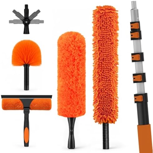 LAANPOLE 36FT High Reach Duster Cleaning Kit with Extension Pole, High Ceiling Fan Cleaner Duster Tool for Fan Blades, Window Washing Kit with Microfiber Feather Duster & Window Squeegee by LAANPOLE