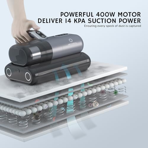 AIRTHEREAL M1 Mattress Vacuum Cleaner, 6 in 1 Bed Vacuum with High-Frequency Vibration - 80,000 RPM Dual Brushroll Rotation, UV-C Light, 14Kpa Suction, Dust Sensor, Ultrasonic and Heating Tech - Image 4