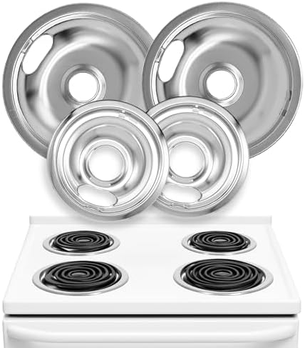 Electric Stove Drip Pans Set of 4 (2 x 6-Inch & 2 x 8-Inch) Stove Drip Pans for Electric Stove for Whirlpool, Maytag, KitchenAid & More - Compatible with W10196405 & W10196406 Stove Burner Drip Pan by LindasEssentials