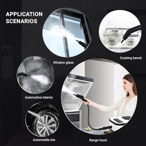 Heapsion Steam Cleaner, Steamer for Cleaning with 15s Fast Heat-Up, 6 Adjustable Levels, 12-Piece Accessories, 1500W Portable Steam Cleaner for Grout, Tiles, Kitchen, Car Detailing, Black and White - Image 3