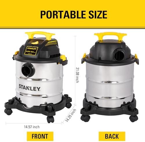 STANLEY SL18116 Wet/Dry Vacuum, 6 Gallon, 4 Horsepower, Stainless Steel Tank, 4.0 HP, Silver+Yellow - Image 2