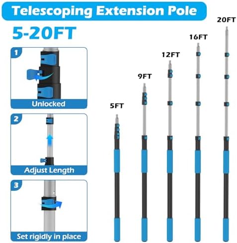 20FT Reach Extendable Ceiling Duster Kit with Squeegee & Cobweb Cleaner - Image 3