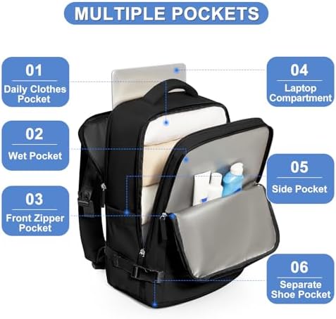 coofay Large Travel Backpack For Women Airline Approved Carry On Waterproof Sports Luggage Casual Daypack Small Hiking Backpack Black - Image 4