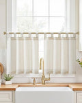 jinchan Linen Tier Curtains, Tab Top, 26x24, 2 Panels, Natural by JINCHAN