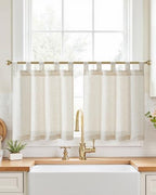 jinchan Linen Tier Curtains, Tab Top, 26x24, 2 Panels, Natural by JINCHAN