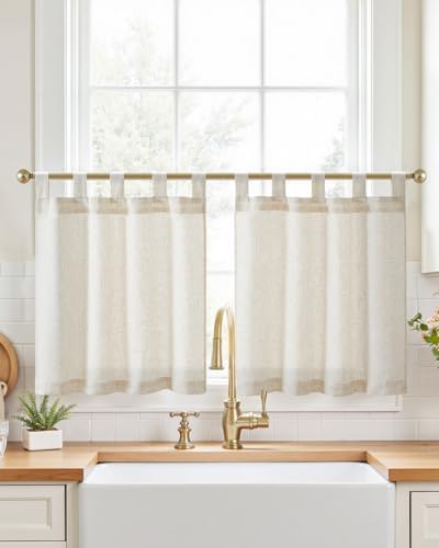 jinchan Linen Tier Curtains, Tab Top, 26x24, 2 Panels, Natural by JINCHAN