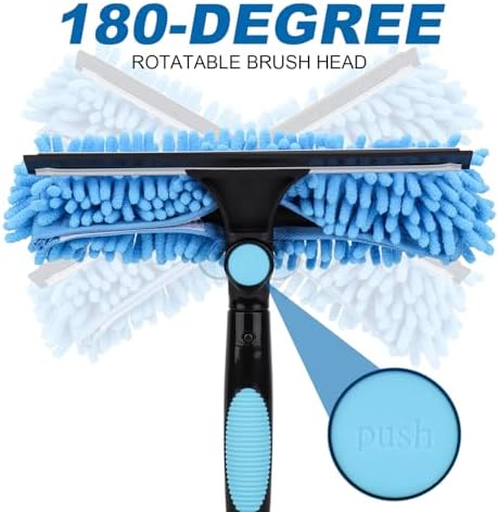 Window Squeegee Cleaner Tool with Extension Pole: 2-in-1 Window Cleaning Kit - 86.6 Inch Telescopic Long Window Cleaning Tool for High Windows Car Glass - with 2 Microfiber Cloth & Squeegee Blade - Image 3