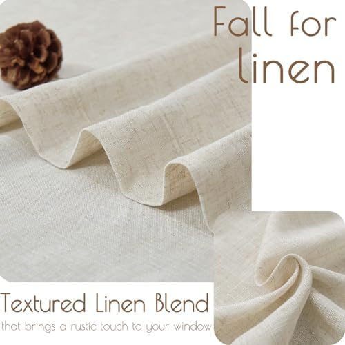 jinchan Rustic Linen Rod Pocket Tier Curtains, 26x45, 2 Panels, Natural - Image 2