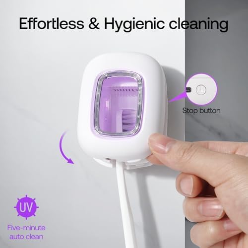 UV-C Toothbrush Sanitizer Case, Dual Light Cleaner Cover with Clear Window, USB-C Rechargeable Travel Holder for Electric and Manual Brushes, White - Image 3