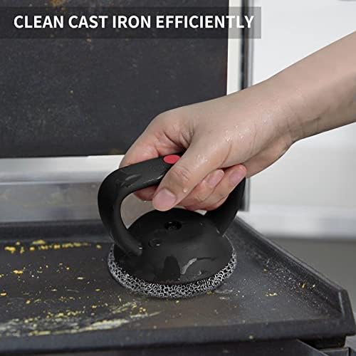 Cast Iron Cleaner Scrubber with Heavy Duty Handle, 3mm Welded Chain Mail - Image 2