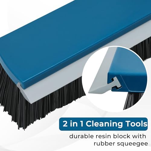 16-Inch Push Broom Outdoor with Rubber Squeegee and 58" Long Handle, 2 in 1 Commercial Broom Brush with Stiff Bristles for Deck Patio Garage Warehouse Driveway Concrete Floor Cleaning Scrubbing - Image 6