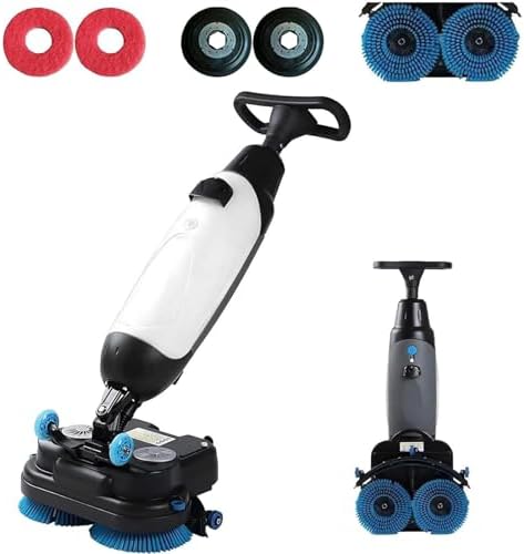 Floor Machine,Walk-Behind Commercial Floor Scrubber,Dual Brush Heads for Cleaning (43cm/16.9in Cleaning Width),Working Efficiency (12000ft²/h),for Restaurants/garages/Gyms White by Unknown