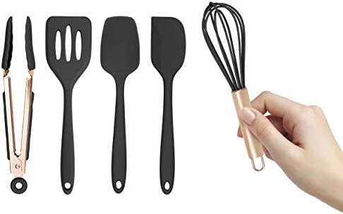 COOK WITH COLOR Silicone Cooking Utensils, Kitchen Utensil Set, Easy to Clean Silicone Kitchen Utensils, Cooking Utensils for Nonstick Cookware, Kitchen Gadgets Set, Mini, Black by CookwithColor