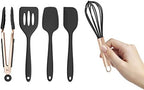 COOK WITH COLOR Silicone Cooking Utensils, Kitchen Utensil Set, Easy to Clean Silicone Kitchen Utensils, Cooking Utensils for Nonstick Cookware, Kitchen Gadgets Set, Mini, Black by CookwithColor