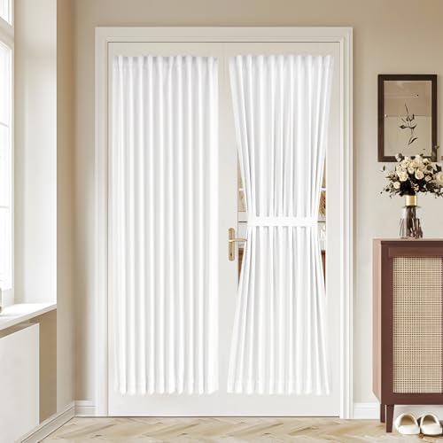 Vatge 50% Sunlight Blocking French Door Curtain, 36 x 72 Inch Door Curtains for Door Window Coverings, 1 Panel, W36 x L72, Pure White by Vatge