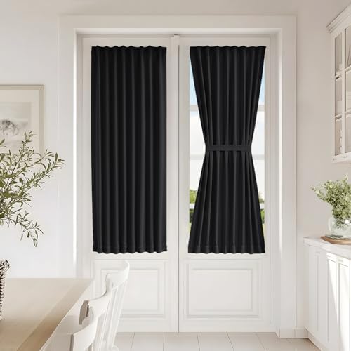 Vatge Front Door Curtains for Glass Window - Blackout Door Curtain Panel with Tieback for Living Room, 1 Panel, W25 x L54, Black by Vatge