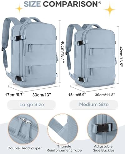 coofay Large Travel Backpack For Women Men Airline Approved Carry On Backpack Flight Approved Waterproof Sports Luggage Backpack Casual Daypack Hiking Backpack Grey Blue - Image 3