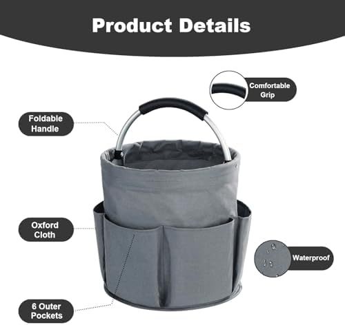 17L Cleaning Caddy with Handle, Cleaning Supplies Organizer, Foldable Storage Basket, Cleaning Supply Caddy, Portable Multi Cleaning Bucket Bag for Home, Garden (Grey) - Image 5