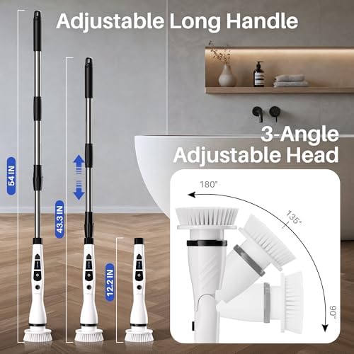 JOYMOOP Electric Spin Scrubber, Cordless Cleaning Brush 450 RPM with 100-Min Runtime, IPX7 Waterproof Power Scrubber with 8 Brush Heads, Adjustable Long Handle for Bathroom, Floor, Tile, Kitchen - Image 2