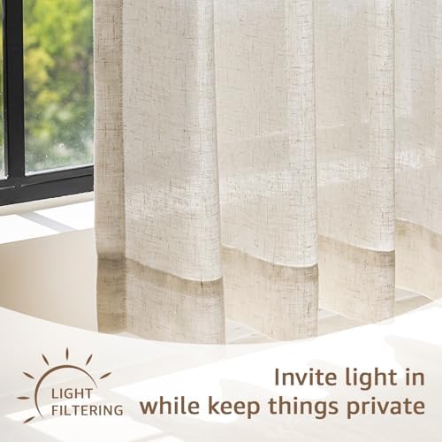 jinchan Linen Tier Curtains, Tab Top, 26x24, 2 Panels, Natural - Image 4