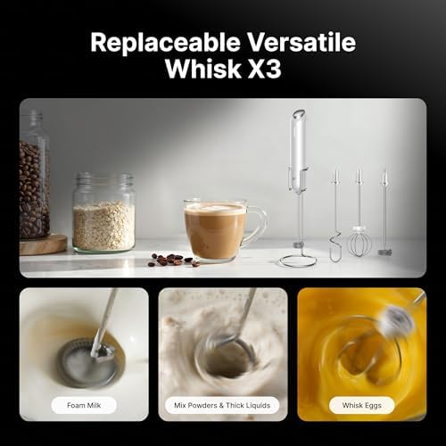 InstaWhisk Milk Frother with Variable Speed, Rechargeable Coffee Frother Wand with Detachable Double Whisk, Handheld Electric Stirrer for Latte, Cappuccino, Matcha, Almond Milk, Protein, White - Image 5