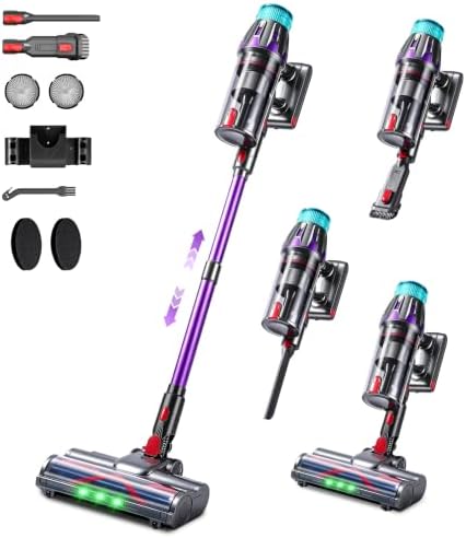 Cordless Vacuum Cleaner for Home,Self-Standing Stick Vacuum with Touch Screen,55KPa Suction,580W Motor & Up to 70-Min Runtime,Anti-Tangle Vacuum for Pet Hair,Carpet & Hardwood Floors by PraovadoIntelligentCleaning