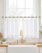 jinchan Linen Tier Curtains, Tab Top, 26x24, 2 Panels, Beige White by JINCHAN