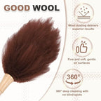uxcell Wool Duster, 14.2" Natural Feather Cleaner Household Cleaning Duster with Solid Wooden Handle for Cleaning Fans Window Blinds Shelves Furniture, Coffee - Image 5
