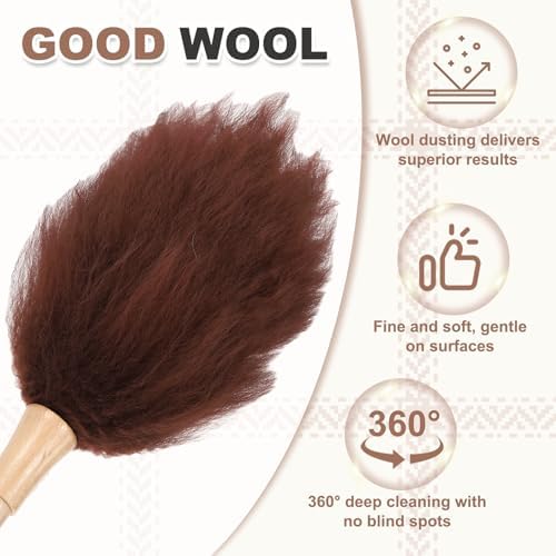 uxcell Wool Duster, 14.2" Natural Feather Cleaner Household Cleaning Duster with Solid Wooden Handle for Cleaning Fans Window Blinds Shelves Furniture, Coffee - Image 5