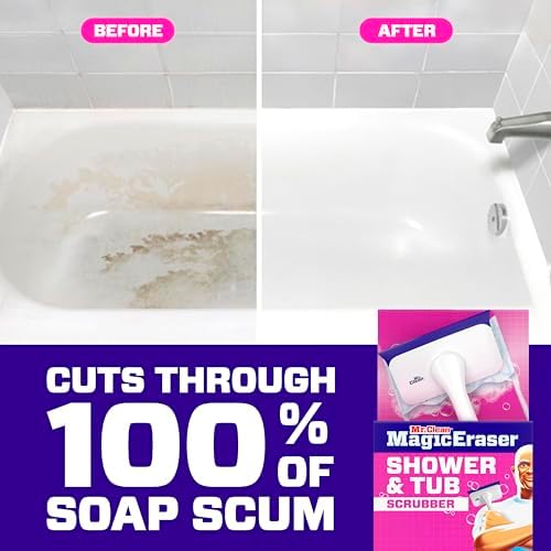 Mr. Clean Magic Eraser Shower & Tub Scrubber, Bathroom Cleaner, All in One Bathroom Cleaner, Lemon Starter Kit, 2 Scrubber, 5 Foaming Magic Erasers, 1 Whole Home Extra Durable Magic Eraser - Image 4
