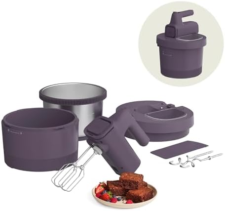 bella 3.5 Qt Hand & Stand Mixer, 2 in 1 Electric Mixer with Bowl, Plum by bella