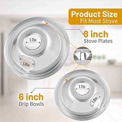 4-Piece Drip Pans Set - Compatible with GE Stoves - Chrome Finish Electric Stove Burner Drip Pans - 2 x 6inch, 2 x 8inch Stove Drip Pans - GE Stove Drip - Image 3