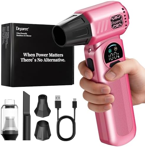 B50 Compressed Air Duster & Vacuum Cleaner, 0.6 lb Lightweight Powerful Mini Blower, Smart Display & Variable Speed, Rechargeable Air Duster for Keyboard, PC, Computer,Vanity, Desk, Car & Home – Pink by Deparee