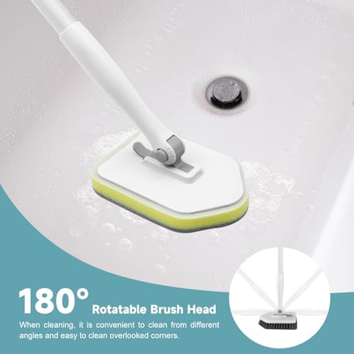 nacena Shower Scrubber with Long Handle, 4 in 1 Tile Tub Scrubber Brush with 3 Detachable Cleaning Shower Heads and Floor Squeegee Shower Cleaner Brush for Bathroom Kitchen Tub Sink Floor, Grey White - Image 3