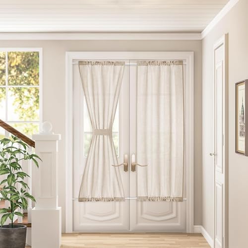 68 Inch Long Linen French Door Curtains Set of 2 Privacy Semi Sheer by DUKIYO