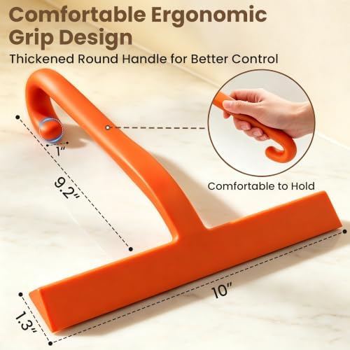 10 Inch Silicone Shower Squeegee for Glass Doors, Streak-Free, Orange - Image 2