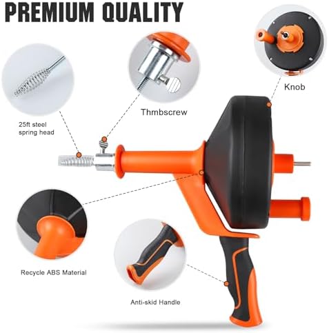 Drain Auger 25 Ft,Plumbing Snake With Drill Adapter,Pipe Clog Remover for Kitchen Bathroom Shower Sink Cleaning,Flexible Spring Steel - Image 6