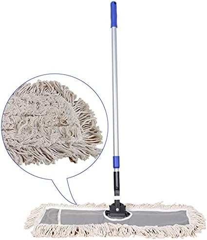 24" Industrial Cotton Floor Dust Mop with adjustable Steel Handle - Commercial Mops for Hardwood, Tiles, Laminate, Vinyl, Garage epoxy, Bamboo surface cleaning and Flooring Push Dust Broom by JINCLEAN