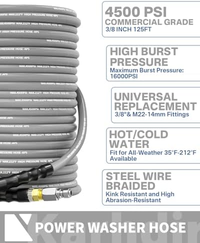 Pressure Washer Hose 125FT 3/8" Steel Wire Braided Swivel Quick Connector - Image 2