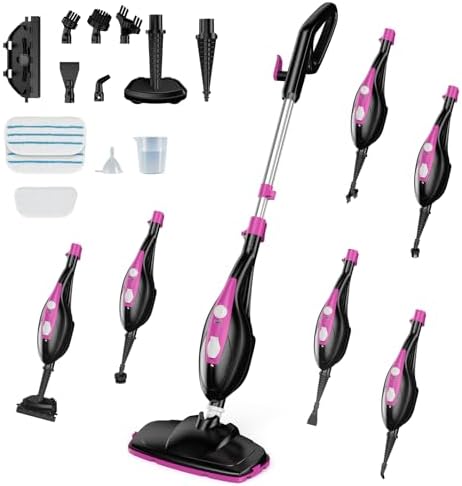 NEWBULIG 14-in-1 Steam Mop, Powerful Detachable Handheld Steam Cleaner for Floor Cleaning with 2 Washable Pads, 16.4 FT Cord, Multi-Purpose Floor Steamer for Hardwood, Clothes, Carpet, Tile, Grout by NEWBULIG