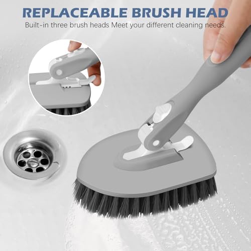 SetSail 4-in-1 Tile Tub Floor Scrubber with V-Shaped Grout Brush, Gray - Image 5