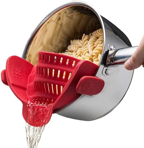 Kitchen Gizmo Snap N Strain Silicone Pot Strainer - Adjustable Clip-On Pasta Strainer for Pots, Pans, and Bowls - Large Red Kitchen Colander by KitchenGizmo