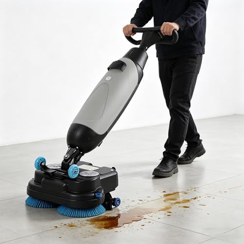 Commercial Electric Floor Scrubber Tile Polisher, Power Scrub Brush, 360°Rotating, Self-Propelled, Convenient Cordless, for Tile, Hard Floor Cleaning Gray by Unknown