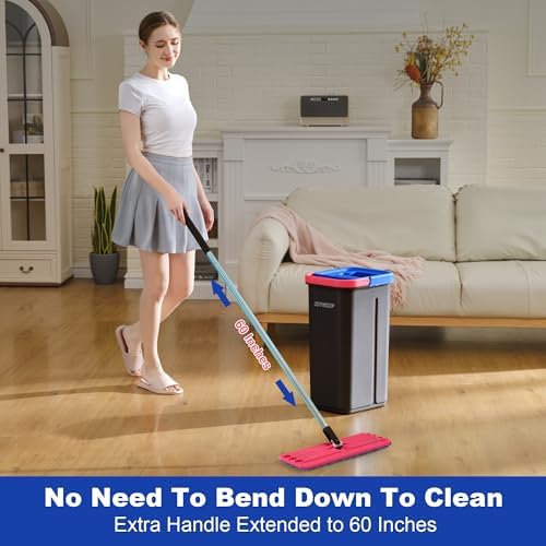 JOYMOOP Flat Mop System, Microfiber Mop and Bucket Set, Black, Floor & Wall Cleaning Mop for Home & Commercial Use, 60" Long Handle, Includes 5 Washable Pads - Image 5