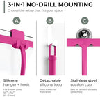 GÜTEWERK Silicone Shower Squeegee with 3-in-1 No-Drill Mount, Pink, 11'' - Image 3