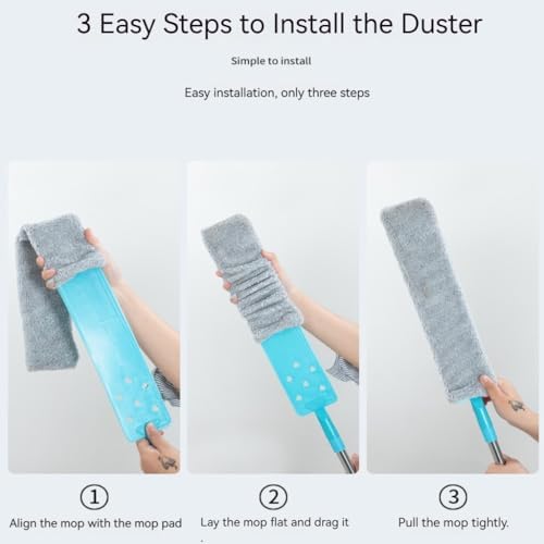 Retractable Gap Duster with 60" Extension Pole, Flexible Microfiber Brush for Under Appliances, Furniture & Tight Spaces, Washable Flat Duster for Fridge Stove Couch Crevices (4 Replacement Fabric) - Image 3